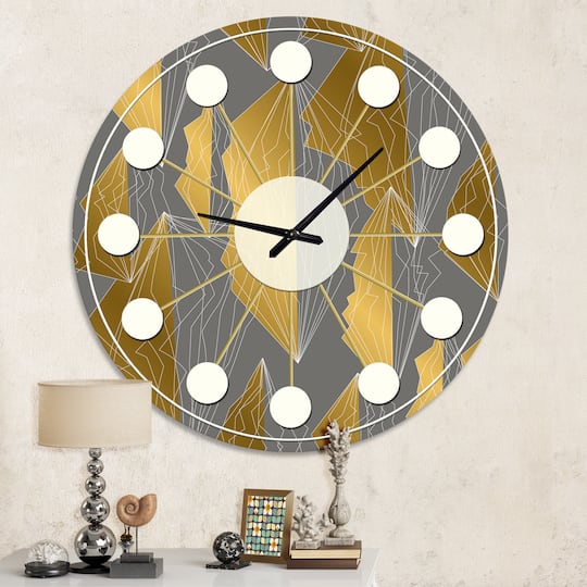 Designart 'Golden Polygon Pattern Mid-Century Modern Wall Clock